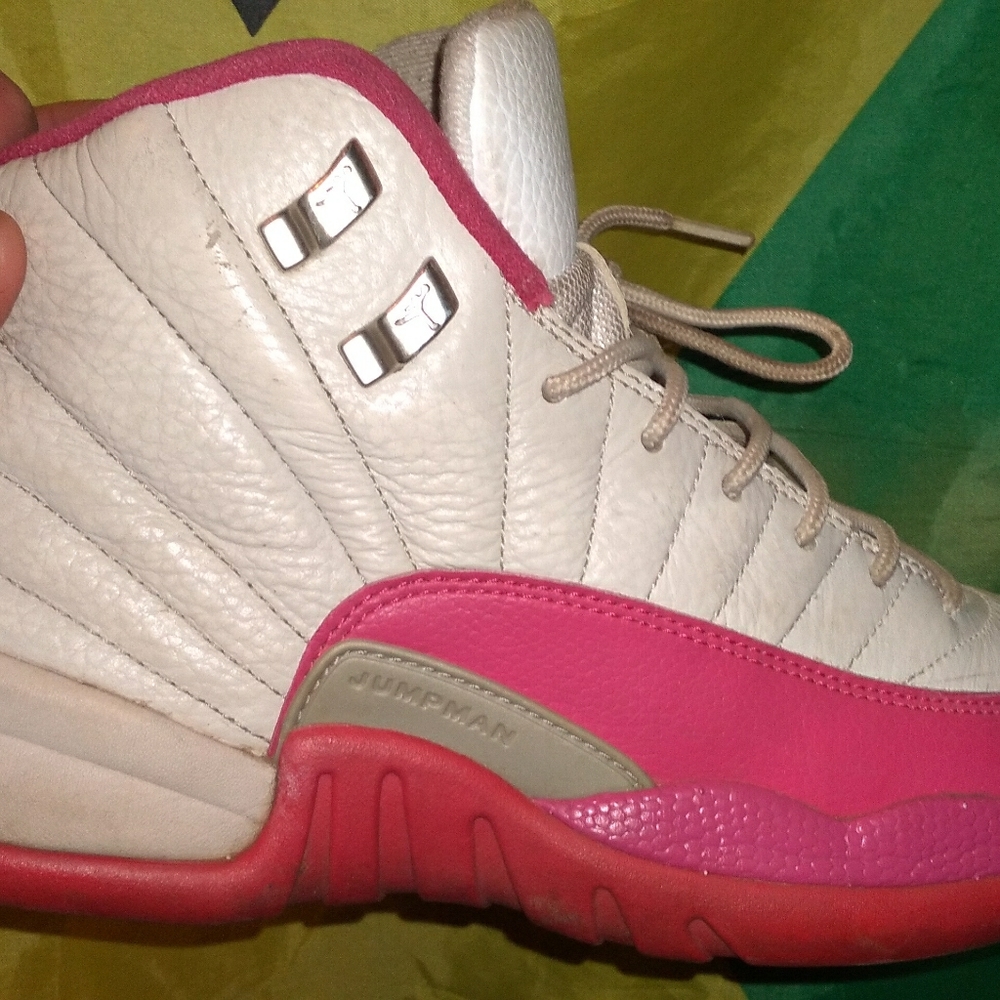 Pink and White Jordan 12s